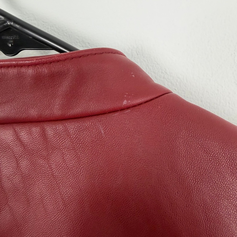 Mossimo Leather Jacket Red Genuine Leather Diamond Quilted Moto Biker Size Large - Picture 8 of 9